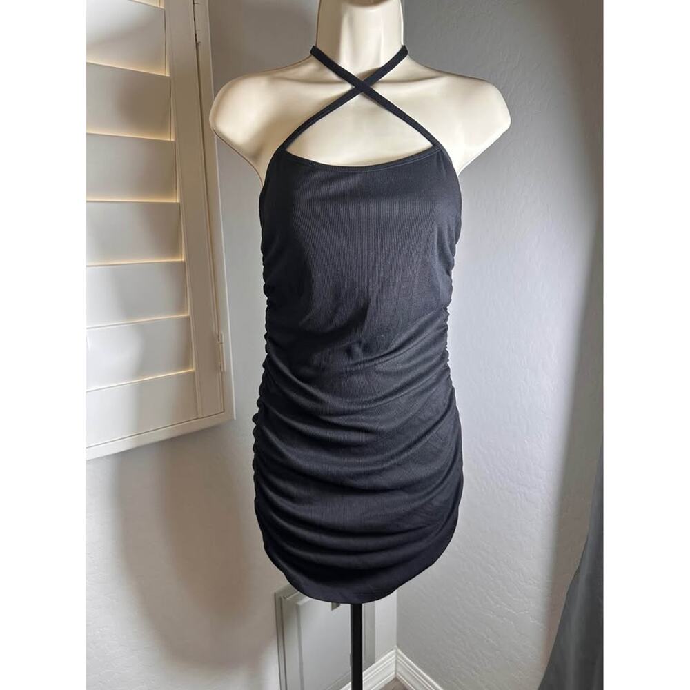Shein Mini Cross-cross black‎ dress Bodycon LBD Slip Dress Coctail Party 90's XS